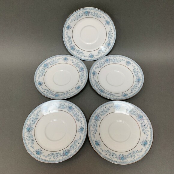 Noritake Blue Hill 2482 Saucers Plates Blue White Platinum Trim Lot of 5 - Picture 1 of 9